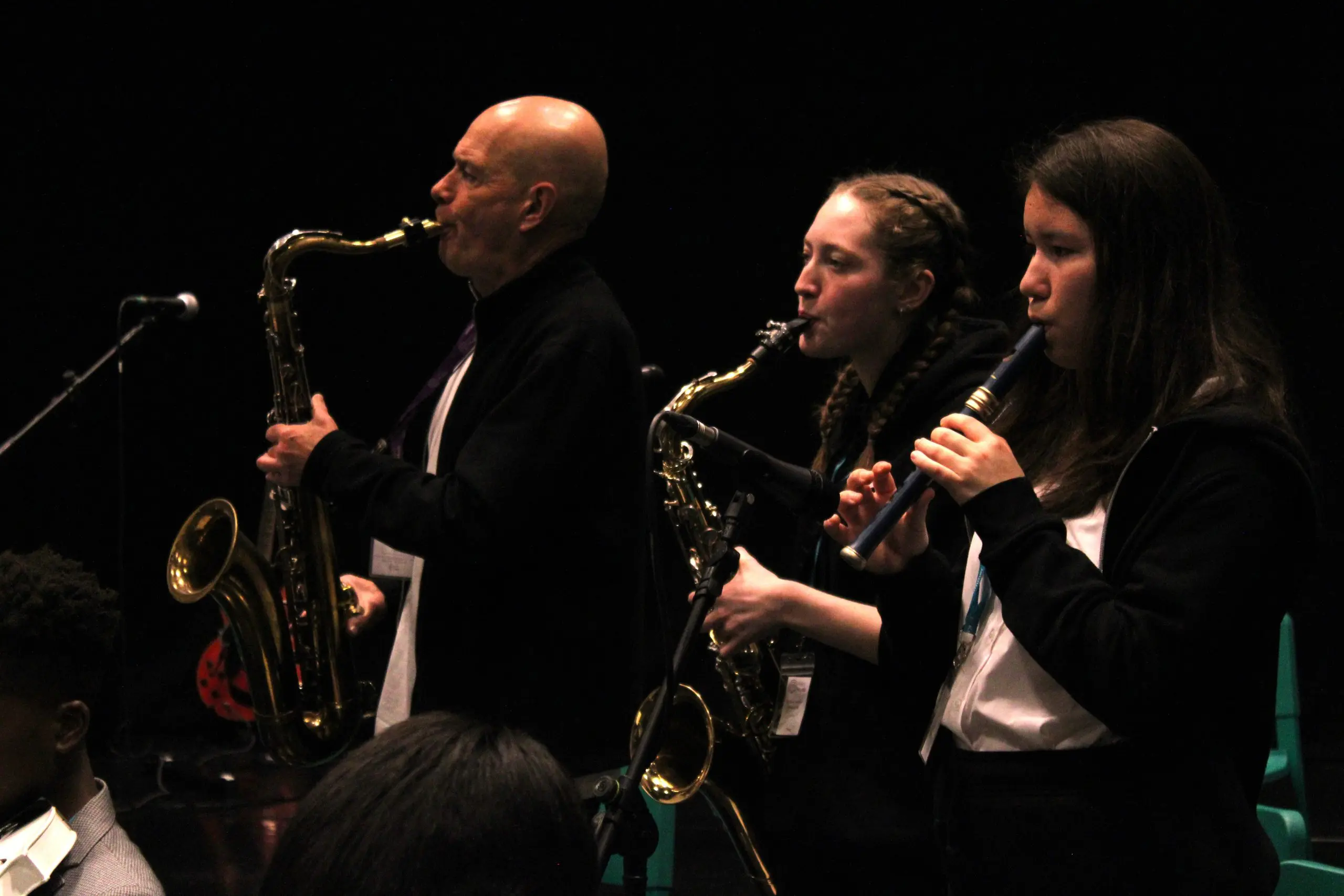 Students playing the saxophone and recorder at Orchestra One course